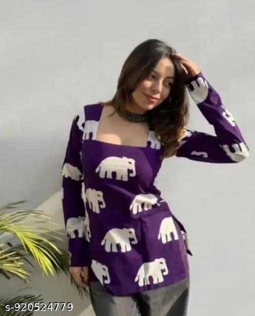 Premium Women's Purple Elephant Print Short Kurti