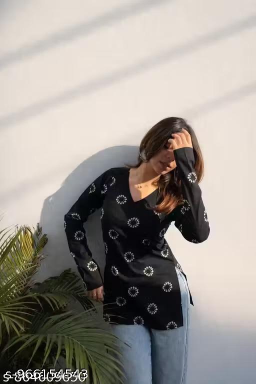 Premium BUTI_PRINT-BLACK Rayon Kurti