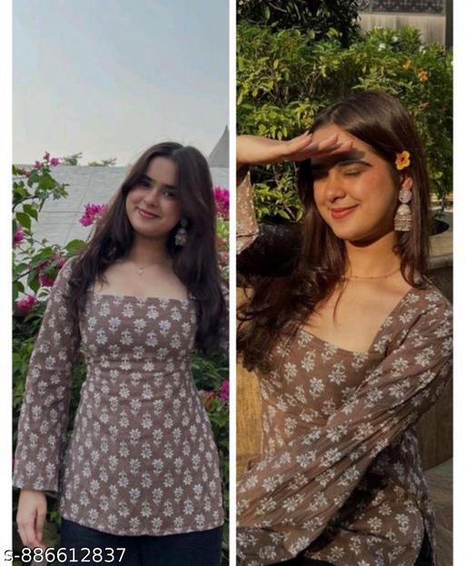 Elegant Brown Printed Short Kurti for Women