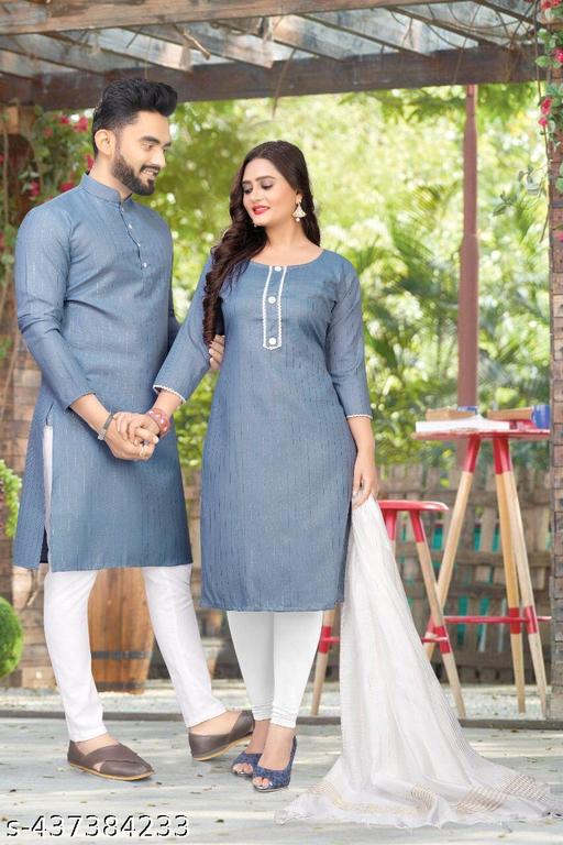 Men-Kurta, Women-Kurti & Dupatta 3-Piece Set Couple Combo
