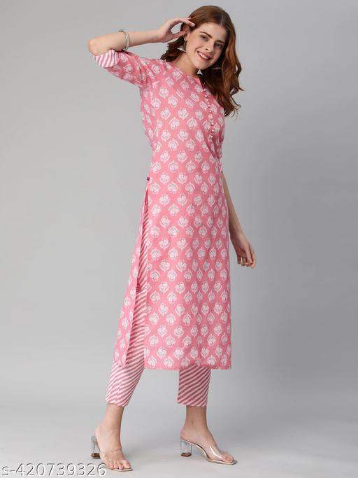 Premium Women's Printed Pattern Cotton Kurti Set