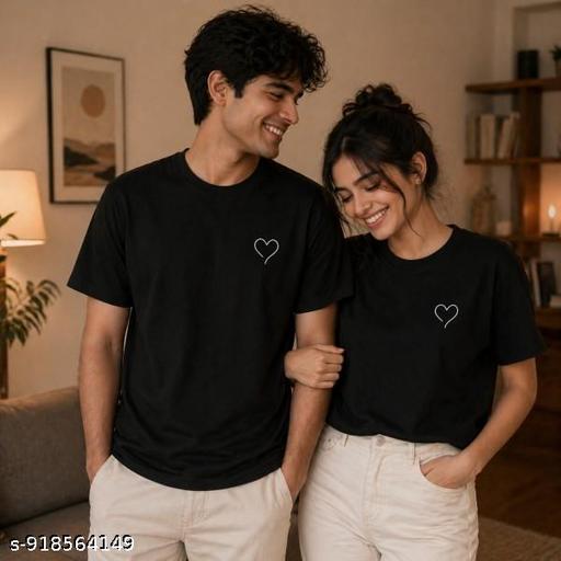 Romantic Couple T-Shirts - Black Cotton Matching Combo Love Print Couple Outfit Set