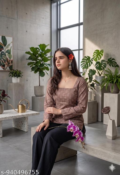 Stylish Brown Floral Kurti Top for Women | Lightweight Tunic for Casual & Office Wear
