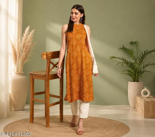 Trending Yellow Printed Kurta for Ladies - Sleeveless Bandhni Print Knee-Length Kurta