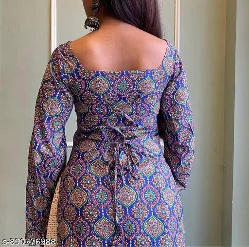 Trendy Square Neck Polycotton Printed Short Corset Kurta-Back