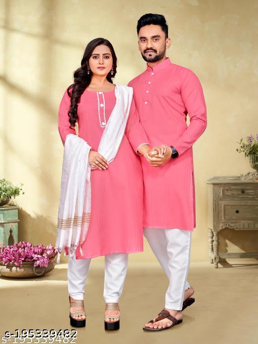 Well Tex Presents 'Men-Kurta', 'Women-Kurti' & 'Dupatta' (3 piece set), Couple Combo