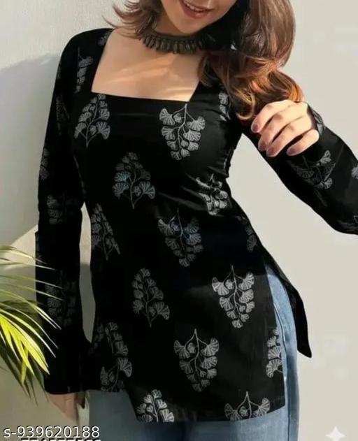 Women's Black Floral Print Square Neck Top