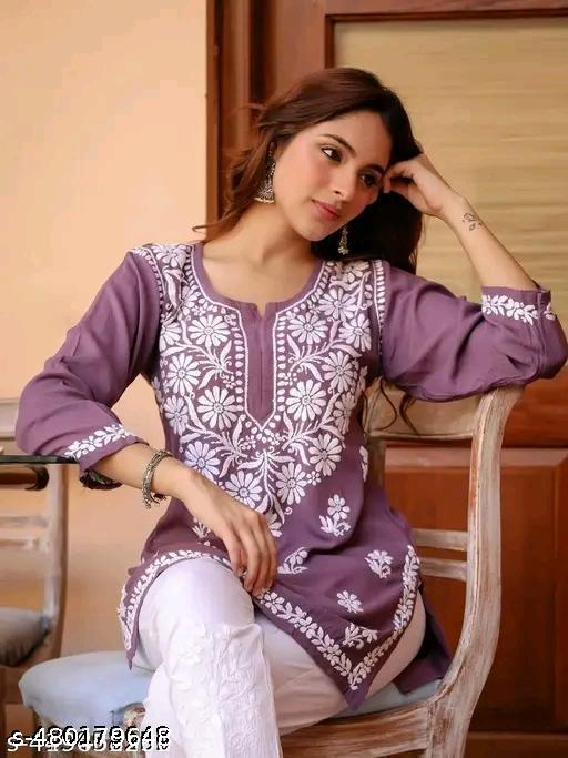 Women's Chikankari Printed Short Kurta