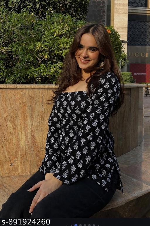 Women's Trendy Black Floral Printed Peplum Top